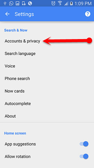 Search_and_now_settings_on Google app