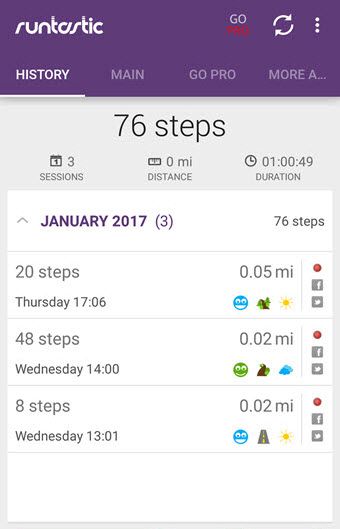Runtastic step counter app