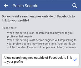 Allow search engines outside of Facebook to link to your profile on Mobile