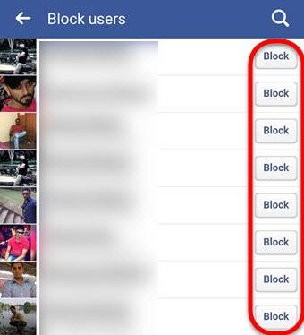 Block users on facebook via Mobile