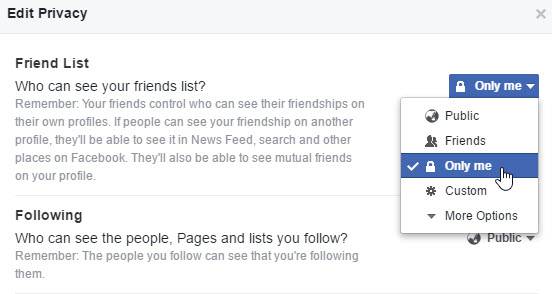 Edit privacy of Your Facebook Friens list on Facebook