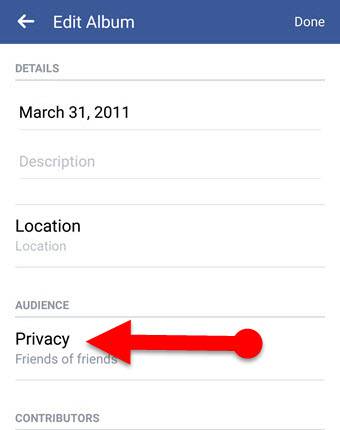 Edit privacy of your Facebook photo album on Mobile