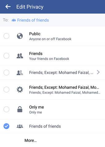 Facebook privacy tool on Mobile