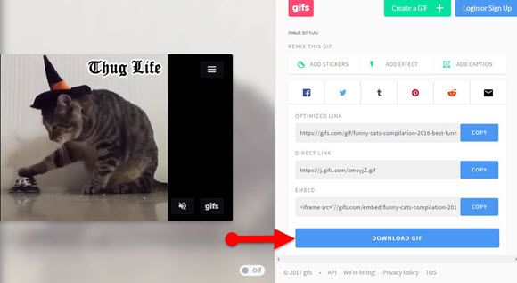 GIF.com online gif maker from YouTube Video