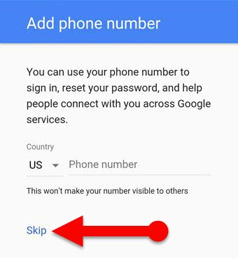 bypass gmail phone verification in Mobile