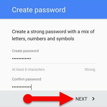 enter a 8 character password for your gmail account