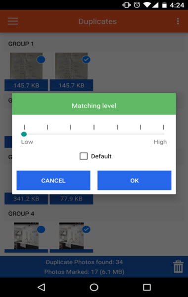 Duplicate Photos Fixer set level of matching for duplicates