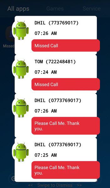 android missed call notification on lock screen