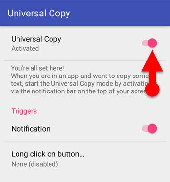 turn on Universal Copy App