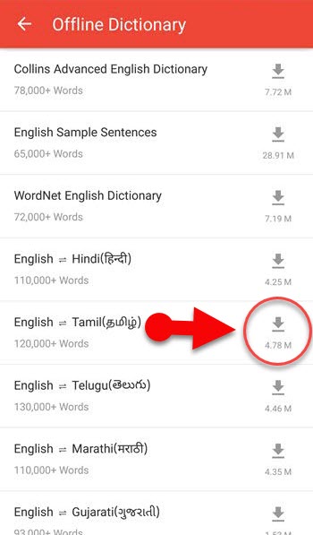 U-Dictionary offline language package Tamil