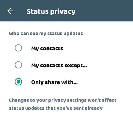 Only share your WhatsApp status updates with someone
