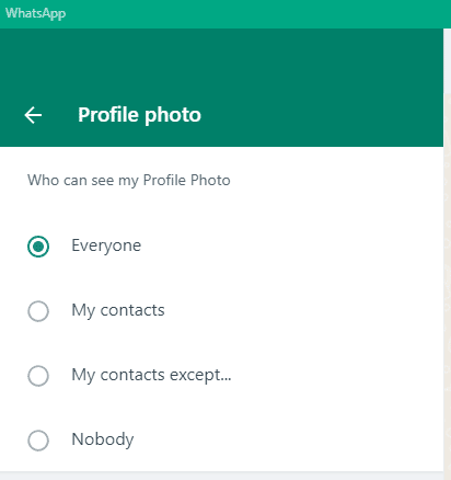 Privacy Settings For The Profile Photo in WhatsApp in PC and WhatsApp web