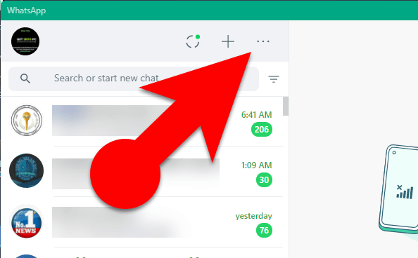 WhatsApp PC menu button