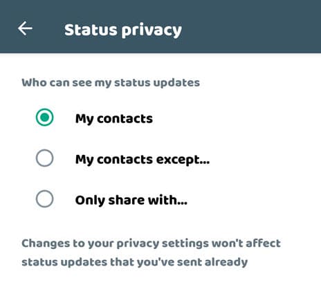 WhatsApp Status Privacy Settings