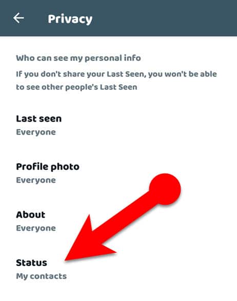 WhatsApp Status Settings
