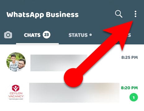 WhatsApp Three-dot menu button