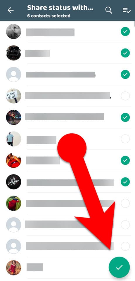 select WhatsApp contacts to only share your status updates with those people