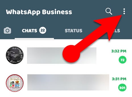 three-dot menu button of WhatsApp