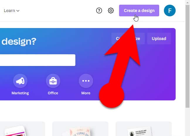 Start create a design in canva