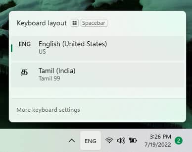 Switch language in Windows 11 OS