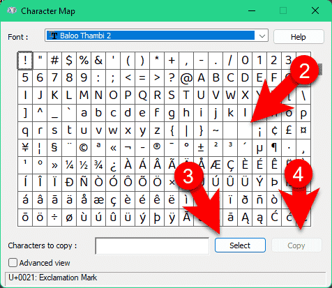 Windows Character Map