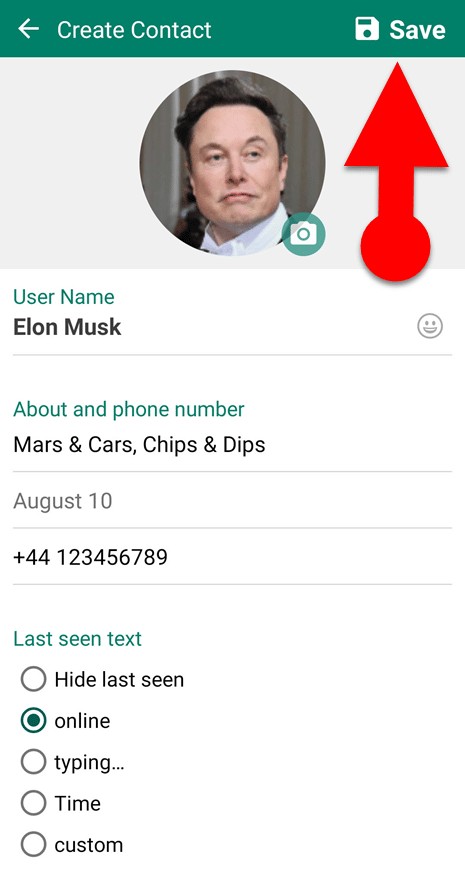 Fake WhatsApp Contact