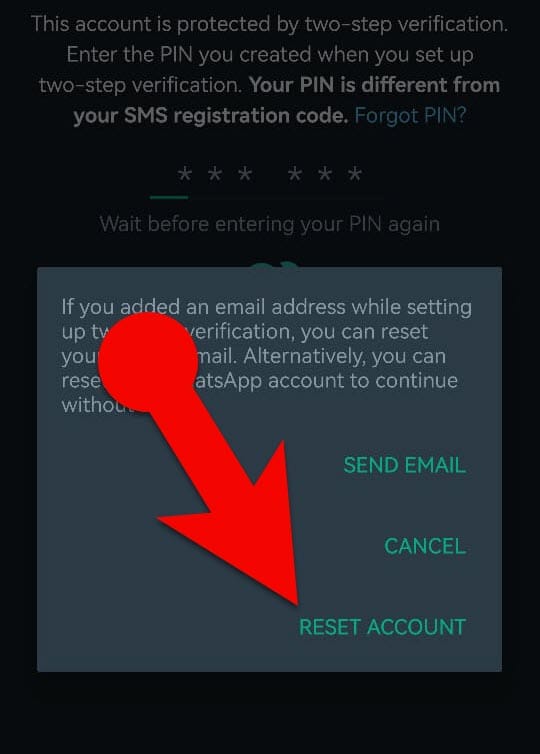 WhatsApp two step verification code reset without email