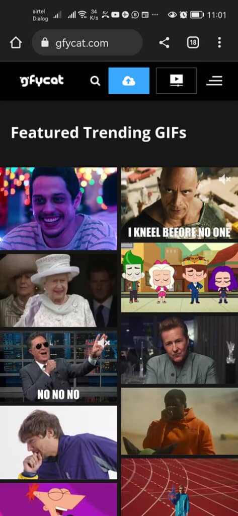 Gfycat site mobile view
