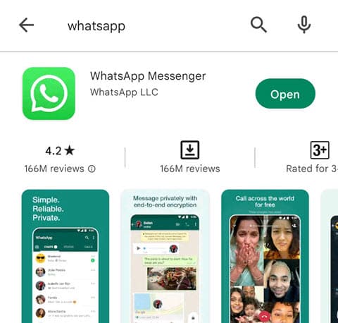 Search for WhatsApp on the Google Play Store