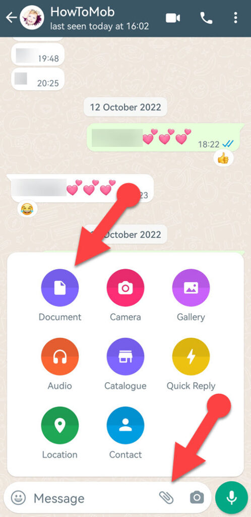 Attach documents on WhatsApp Android
