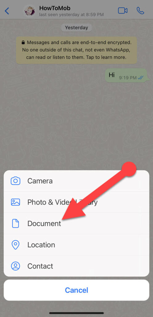Attach documents on WhatsApp iPhone