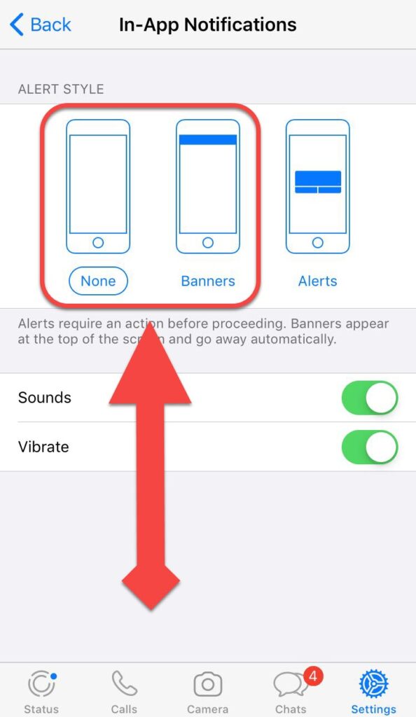 Disable WhatsApp Popup notifications on iPhone