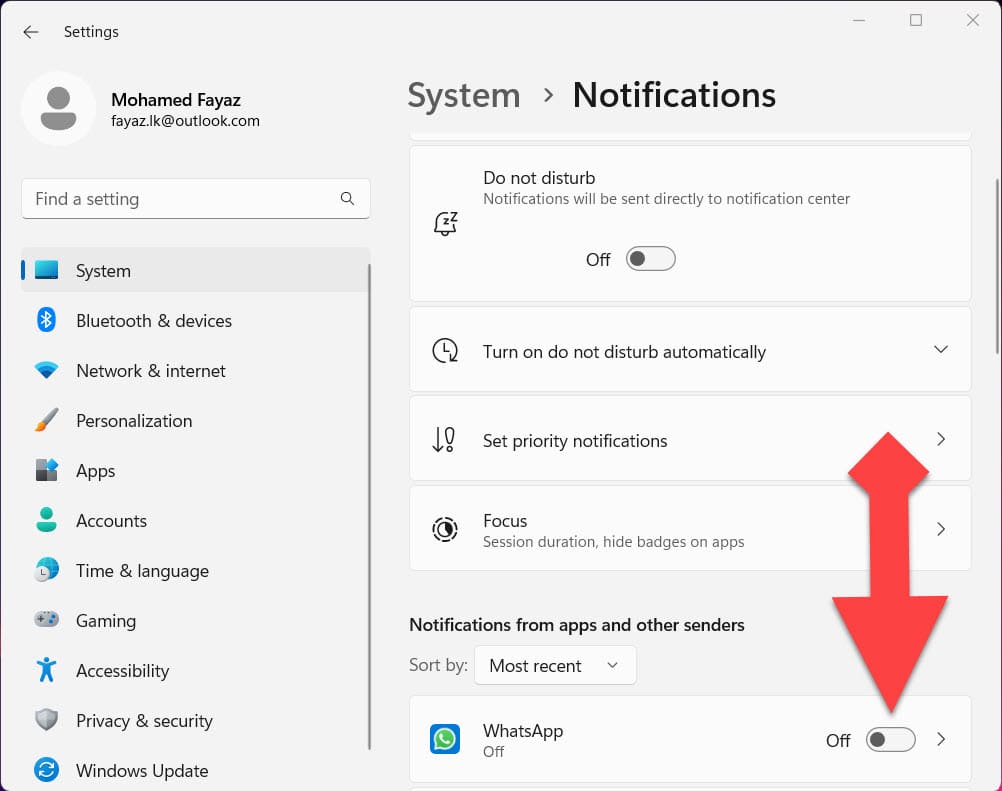 Turn off WhatsApp Notifications on Windows 11 PC