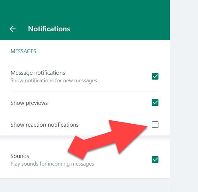 Turn off reaction notifications on WhatsApp Web