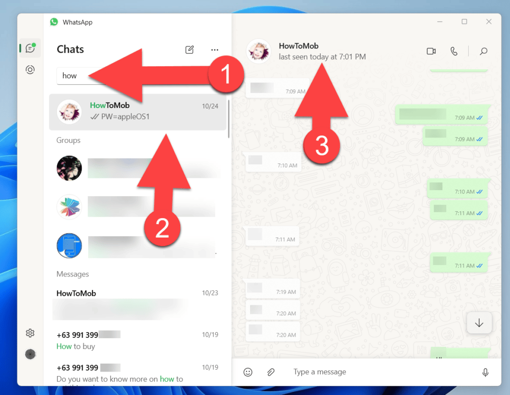 WhatsApp contacts settings on Desktop