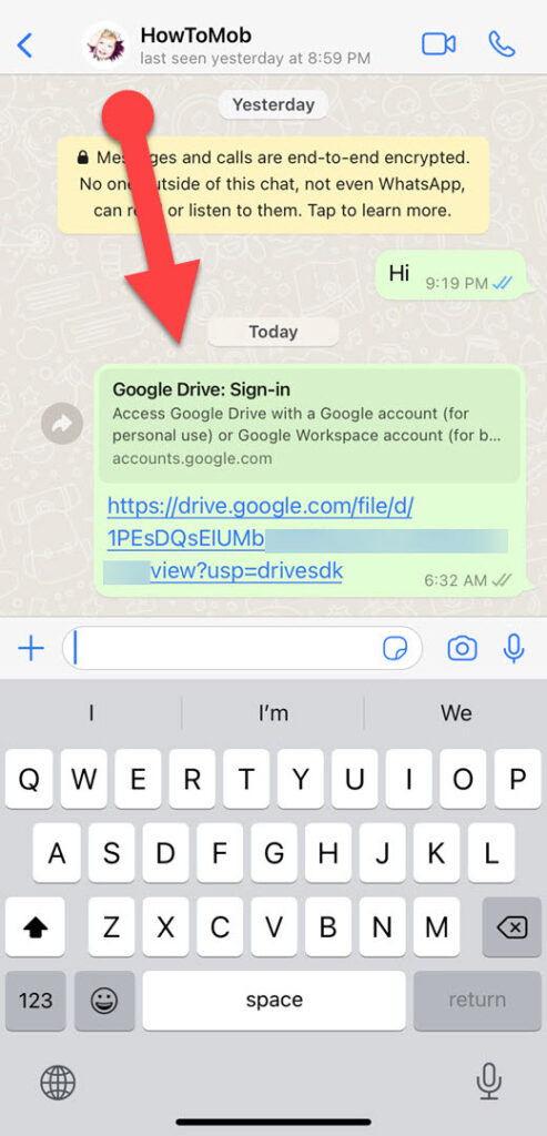 Share google drive file link via WhatsApp