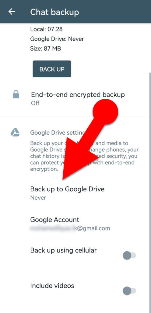 Backup WhatsApp chats to google drive