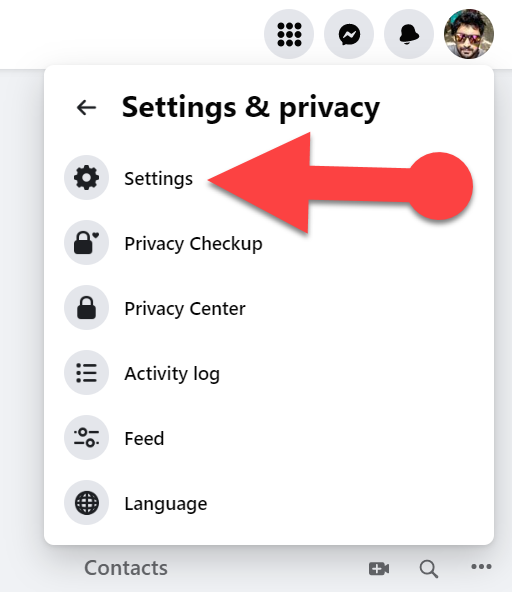 Facebook settings on Desktop