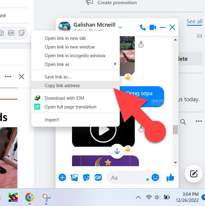 Copy Facebook messenger Video link