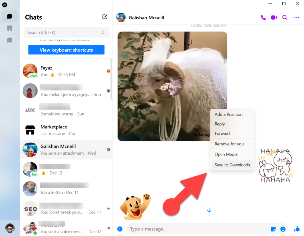 Save a video from Facebook Messenger on Windows app