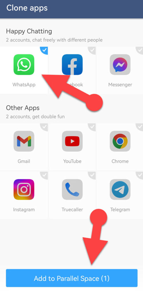 Parallel Space WhatsApp app