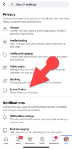 Active Status settings on Facebook app on iPhone