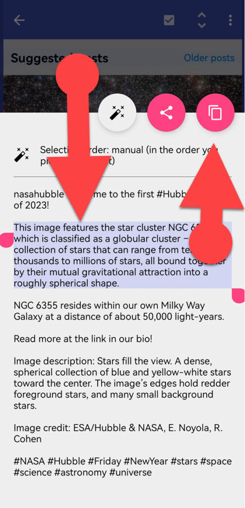 Copy an Intagram caption using Universal copy app on Android