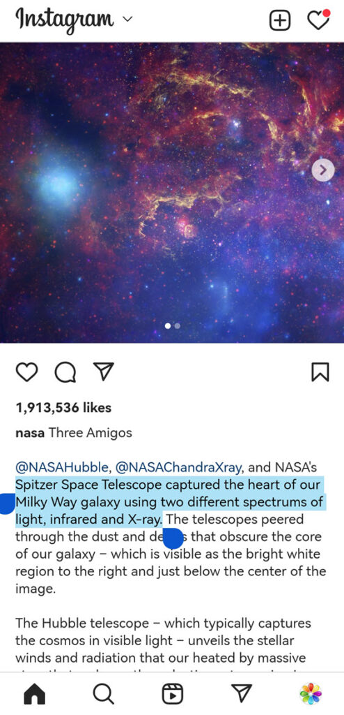 Copy text from an instagram caption