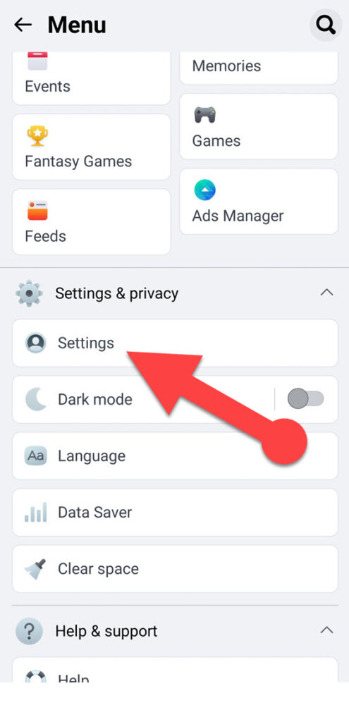 Facebook settings on Android app