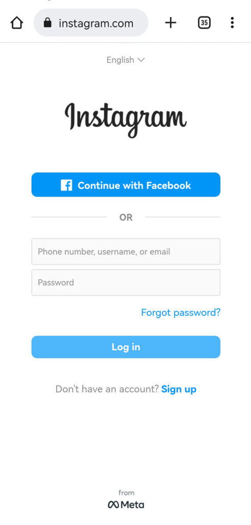 Instagram on Mobile browser login page