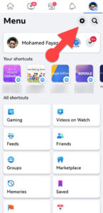 Settings on Facebok app on Android
