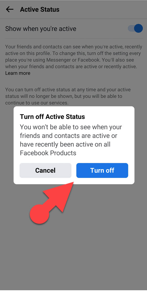 Turn off active status on Facebook Lite app