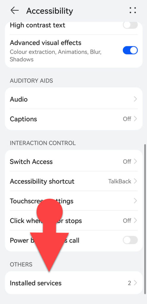 accessibility settings on Android